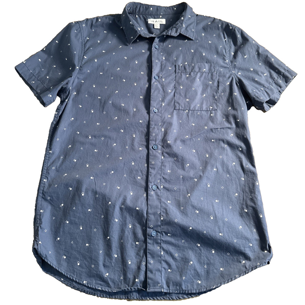 Rails Shirt Mens L Blue Geometric Print 100% Cotton Button Up Short Sleeve